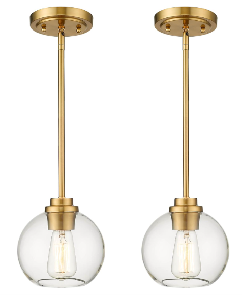 Audickic Brass Pendant Lights Kitchen Island 2 Pack, Farmhouse Gold Pendant Light with Clear Glass Globe Shade, Kitchen Island Lighting for Dining Room Entryway, AD222801P2GDC