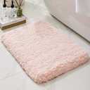 Bathroom Rugs, Ultra Thick Shaggy Soft Microfiber Absorbent Bath Rug, High Density Foam Latex Non Slip Backing, Machine Washable Bath Mats for Bathroom Floor & Sink 24x17, Pink