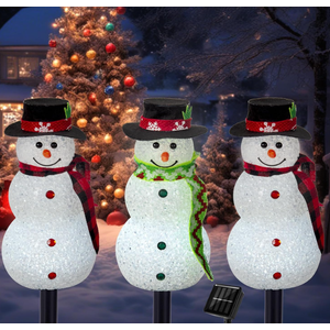 Christmas Pathway Lights Outdoor Decoations, Solar LED Snowman Stake Lights, Waterproof Walkway Landscape Light for Winter Yard, Garden Decor (Cool White, 3 Pack)
