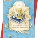 3 x First Holy Communion Prayer Card, Catholic Communion Gift for Boys and Girls, Blue Chalice Design