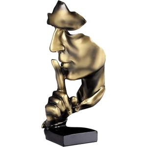 aboxoo Thinker Statue, Silence is Gold Abstract Art Figurine, Modern Home Resin Sculptures Decorative Objects Shelf Decor,Tabletop for Home Decor,Man Office Study Desk Statue (Large Gold)