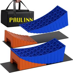 PAULINN RV Camper Levelers, 2 Packs RV Leveling Blocks Heavy Duty & Upgraded Up to 35,000 lbs, Curved Leveling RV Accessories with 2 Anti-Slip Mats & Carrying Bag, Faster & Easier to Level (Blue-Orange)