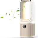 Misby Desk Fans Small Quiet, 13 Inch Bladeless Table Fan, 5 Speeds for Powerful Airflow, 70 Oscillating Fan with Night Light and Timer, Desktop Cooling Fan for Bedroom, Office, Nightstand (Ivory White)