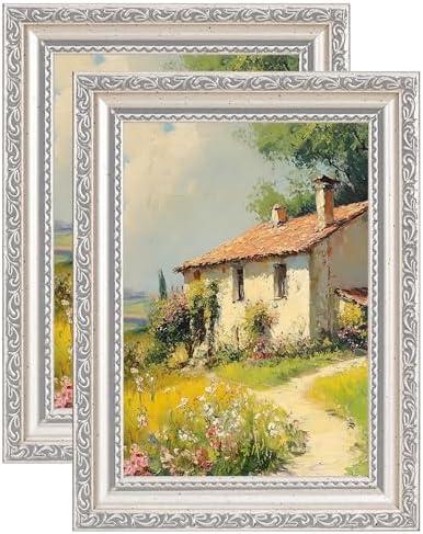 eletecpro 5x7 Picture Frames Set of 2, Vintage Photo Frames with Real Glass, Displays 4x6 Photo with Mat or 5x7 without Mat for Tabletop or Wall Decor, Silver Beige eletecpro 5x7 Picture Frames Set of 2, Vintage Photo Frames with Real Glass, Displays 4x6 Photo with Mat or 5x7 without Mat for Tabletop or Wall Decor, Silver Beige