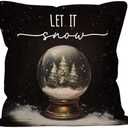 MONALET Winter Christmas Snow Globe Throw Pillow Covers 18x18, Let It Snow Decor Pillow Cases for Bedroom Living Room, Dark Academia Farmhouse Decorative Square Pillowcases for Couch Bed Sofa