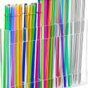 Straw Holder for Cabinet Door,9.5" Large Acrylic Straw Organizer Storge Container with Ultra Sticky Adhesive Strips for Cabinet or Countertops,Space-Saving  Easy to Install (Clear)