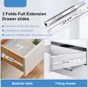 18 inch Drawer Slides 4 Pairs (8pcs) Full Extension Ball Bearing Drawer Rails Side Mount 3 fold Metal Dresser Runners for File Cabinet Trash Can Kitchen Wardrobe Glides 18" Silver 100 LB Capacity