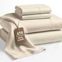 LANE LINEN King Size Bed Sheet Set 450 Thread Count Long-Staple 100% Cotton Sheet Set King Size, Hotel Premium Soft Silky Sateen Finish, Durable Bedding Set, Elasticised 15" Deep Pocket Ivory