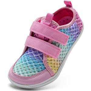 WateLves Wide Toddler Water Shoes Kids Barefoot Beach Swim Aqua Shoes Boys Girls Breathable Mesh Walking Hook and Loop Sneakers (Pink)