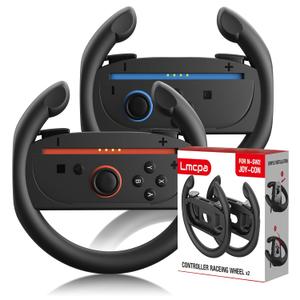 Lmcpa Steering Wheels for Nintendo Switch 2 (2025), Racing Wheels for NS2 Mario Kart World/ 8 Deluxe with Anti-Slip Grip & Plug-and-Play, Universal Wheel Accessories for Switch New Gen (2x Black)