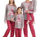 FFFish Family Matching Christmas Pajamas Set, Cute Elk Sleepwear for Boys Girls Dad Mum (Grey Christmas Reindeer, Women, Large)