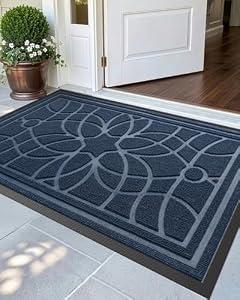 DEXI Front Door Mat Outside Entrance, Heavy Duty Non Slip Low Profile Doormat for Entryway, Trap Dirt and Moisture Welcome Mats, Easy Clean, Patio, Garage, 32x48, Blue