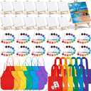 Aodaer 48 Pieces Mini Watercolor Paint Set Include 12 Colors 4 x 4 Inch Watercolor Paints, Wooden Canvas Easels, Canvas Tote Bags, Aprons, Back to School Art Beginner Supplies for Kids
