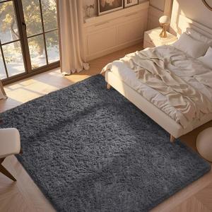 Ophanie Upgrade 4x6 Rugs for Bedroom, Grey, Fluffy Shaggy Soft Area Rug, Gray Non-Slip Indoor Floor Carpet for Living Room, Kids Baby Boys Teen Dorm Home Decor Aesthetic, Nursery, Rug (4' x 6', 1-grey)