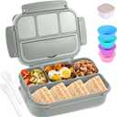 Bento Box Adult Lunch Box, Lunch Containers for Kids Girls Boys with 4 Compartments, Lunchable Food Container with Utensils, Sauce Jar, Muffin Liners, 40 Oz/5 Cup, Microwave & Dishwasher Safe, Gray