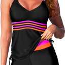 Tempt Me Two Piece Tankini Swimsuits for Women Tummy Control Bathing Suit with Shorts Athletic Swimwear (Black Color Block, M)
