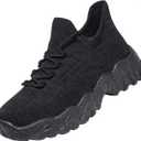 Walking Shoes Slip-On Womens Running Tennis Unisex Mens Shoes MD Sole Lightweight Sneakers Breathable Arch Support Running Gym Shoes (7, 5701-black)