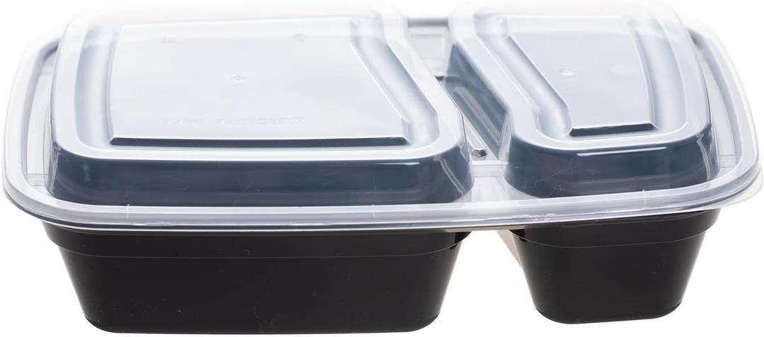 Professional 32oz Meal Prep Containers - 50-Pack (100 Pcs) 2-Compartment with Lids, Secure Seal, Microwave/Freezer/Dishwasher Safe - Bulk Black Food Storage