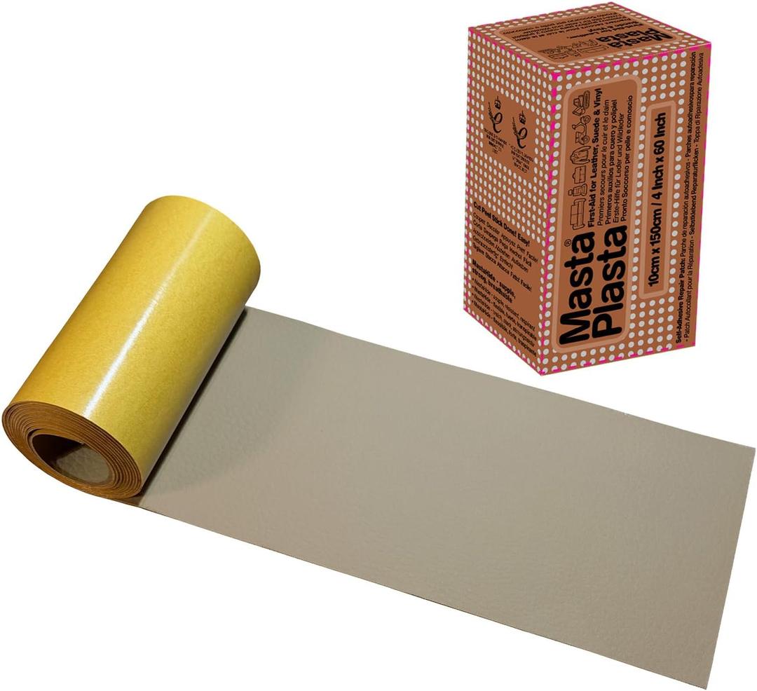 MASTAPLASTA Original Self-Adhesive Leather Repair Tape - Beige 60" x 4" (150x10 cm). Your Quick and Easy All-in-One Upholstery-Quality Leather Repair Kit for Sofas, Car Seats, DIY, Crafting