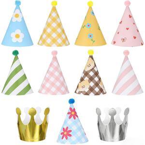 11PCS Adorable Party Hats Set Birthday Hats for Dog/Cat Birthday Party Hat with Pom Poms Mini Partys Hat for Pet Decorations Photo Props Memorable Celebrations