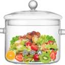 Glass Cooking Pot, 1.5L/50Oz Heat-Resistant Borosilicate Glass Saucepan with Cover, Cookware Set Stovetop Pot for Soup, Pasta,& Baby Food (50OZ) (1.6 Quarts)