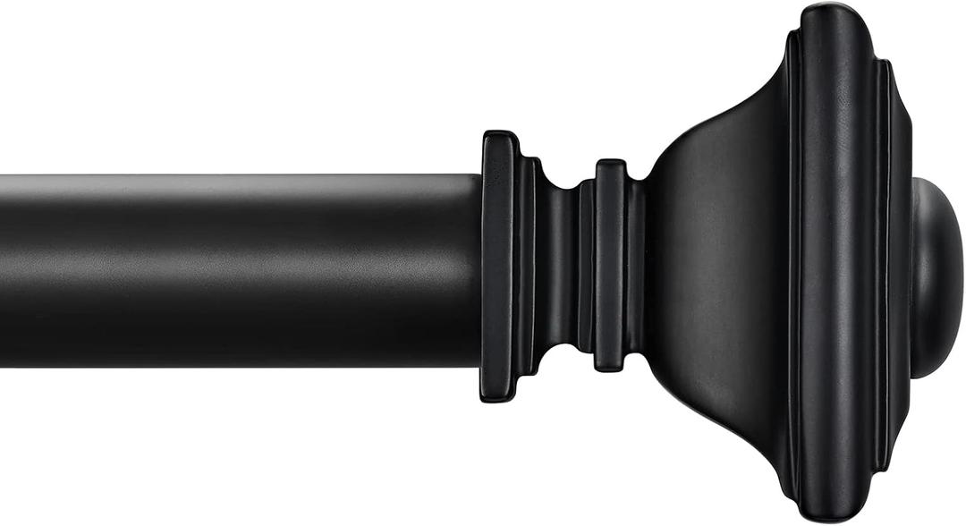 BRIOFOX BLACK Curtain Rods for Windows 28 to 48 Inch Adjustable Length 1 Inch Diameter Heavy Duty Window Curtain Rods for Indoor Ourdoors With Classic Square Finials