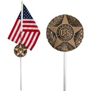 FRF FLAG American Veteran Grave Marker, with 12x18 Inch USA Flag, Aluminum Veterans Plaque, Memorial Day Gifts, Suitable for Graveside Memorials to Honor Those who Served