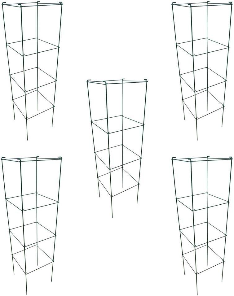MTB Green Square Folding Tomato Cage Plant Support Tower 12 inch by 46 inch, Pack of 5 Sets