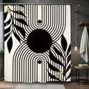Abstract Minimalist Black Shower Curtain 60Wx72L Inch Modern Contemporary Neutral Aesthetic Leaves Geometric Simple Bathroom Set Accessories Decor with 12 Pack Hooks