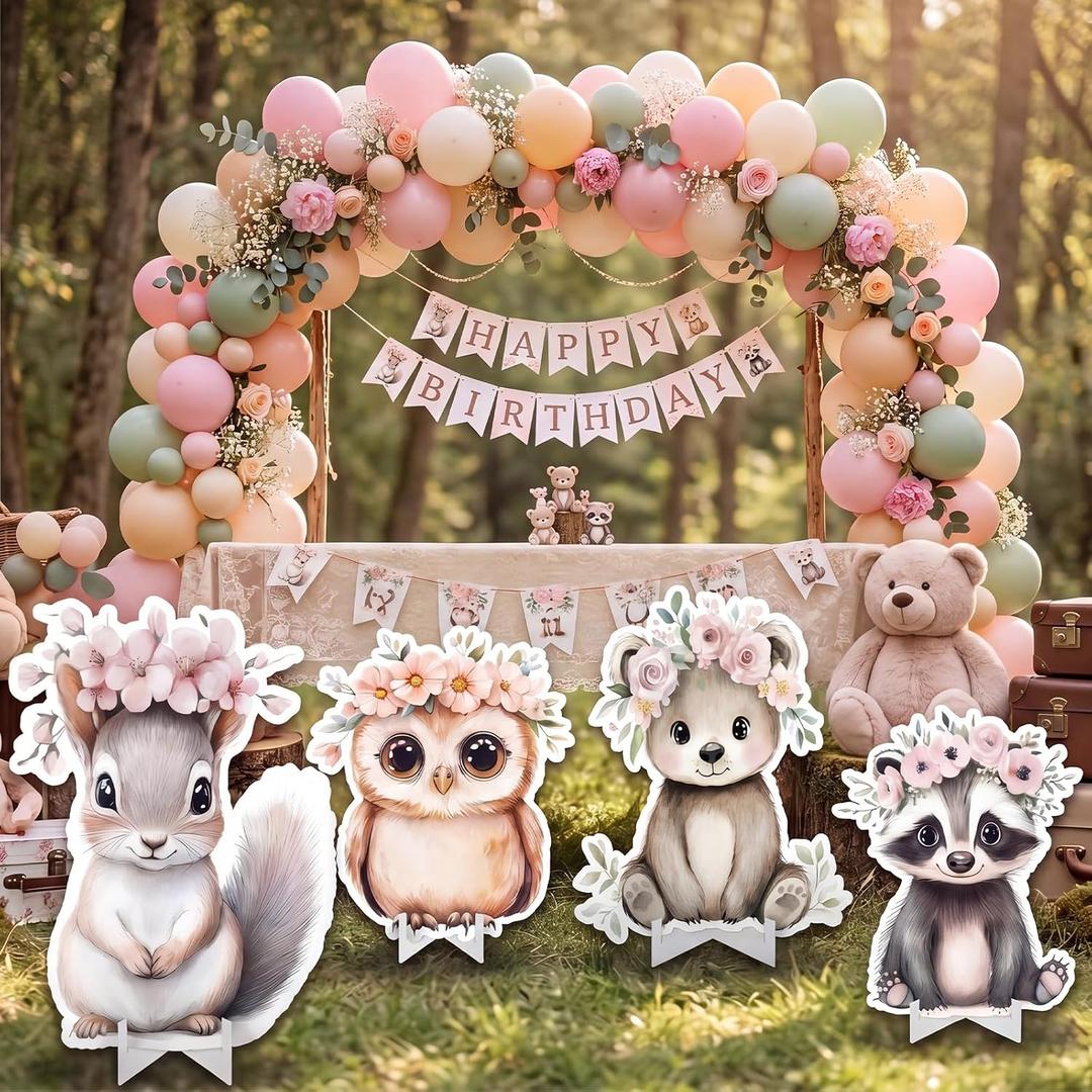 Honoson 4 Pcs Large 22" x 30" Forest Animal Baby Shower Cardboard Cutouts, Bunny Bear Spring Woodland Wild Creature Party Decoration Yard Signs for Birthday Party Supplies Lawn Decor