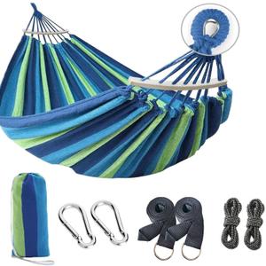 Hammocks for OutsideThickened Double hammocks Upgraded Thickened Canvas with Two Anti Roll Balance Beam and Sturdy Metal Knot Tree Straps 770lb Upgraded for Camping, Patio, Backyard, Outdoor (Blue)