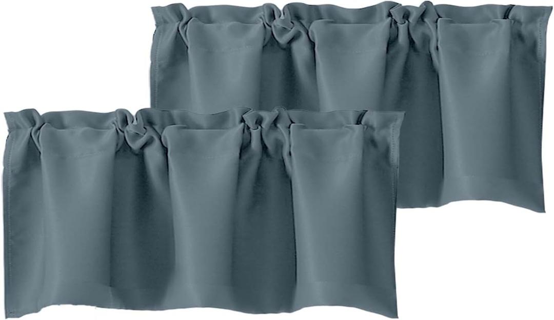 Chyhomenyc Stone Blue Valances for Window, Room Darkening Short Curtains for Kitchen Bedroom Living Room, Rod Pocket Top Small Window Treatment Valance RV Bunk Panels, 40" Wx18 L, 2 Pieces