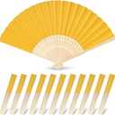 JOHOUSE 12 Pcs Yellow Paper Folding Hand Fans, 8.3 Inch Handheld Portable Decorative Fans for Wedding, Outdoor Party Favors, Bridal Shower DIY Crafts Photography Prop Summer Cooling Supplies