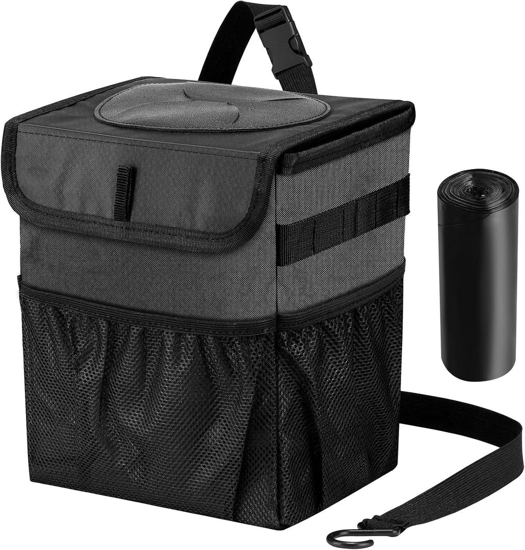 Car Trash Can Foldable Garbage Bin Leakproof 2.3 Gallons Car Trash Bag Black, M-1PCS