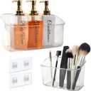 RV Must Haves Camper Must Haves Cabinet Door Organizer - Set of 2 Adhesive Wall Shelves & Shower Caddy for Camper Storage Organization, Space Saving Clear Plastic Organizers for Kitchen Bathroom