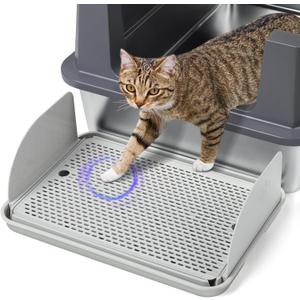 Bartuke Cat Litter Box Step with Removable Splash-Proof Baffles, Large Pet Ramp for Litter Box with Filter Function Double Layer Cat Pedal Footrest Splash-Proof Easy to Clean (Light Grey)