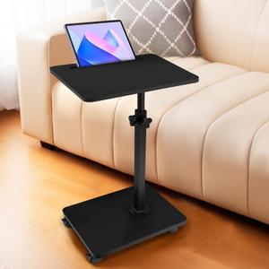 Aoligrace C Shaped End Table with Wheels, 360Swivel Height Adjustable Couch Side Table, TV Tray Table Living Room Bedroom, Sofa Arm Tray for Bed Chair with Phone & Tablet Slot