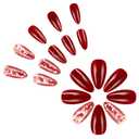 Red Press on Nails Almond Medium Fake Nails Red Glitter Heart Acrylic Nails Gradient False Nails Valentine's Day Artificial Nails Glue on Nail for Women Manicure Nail Decoration 24Pcs