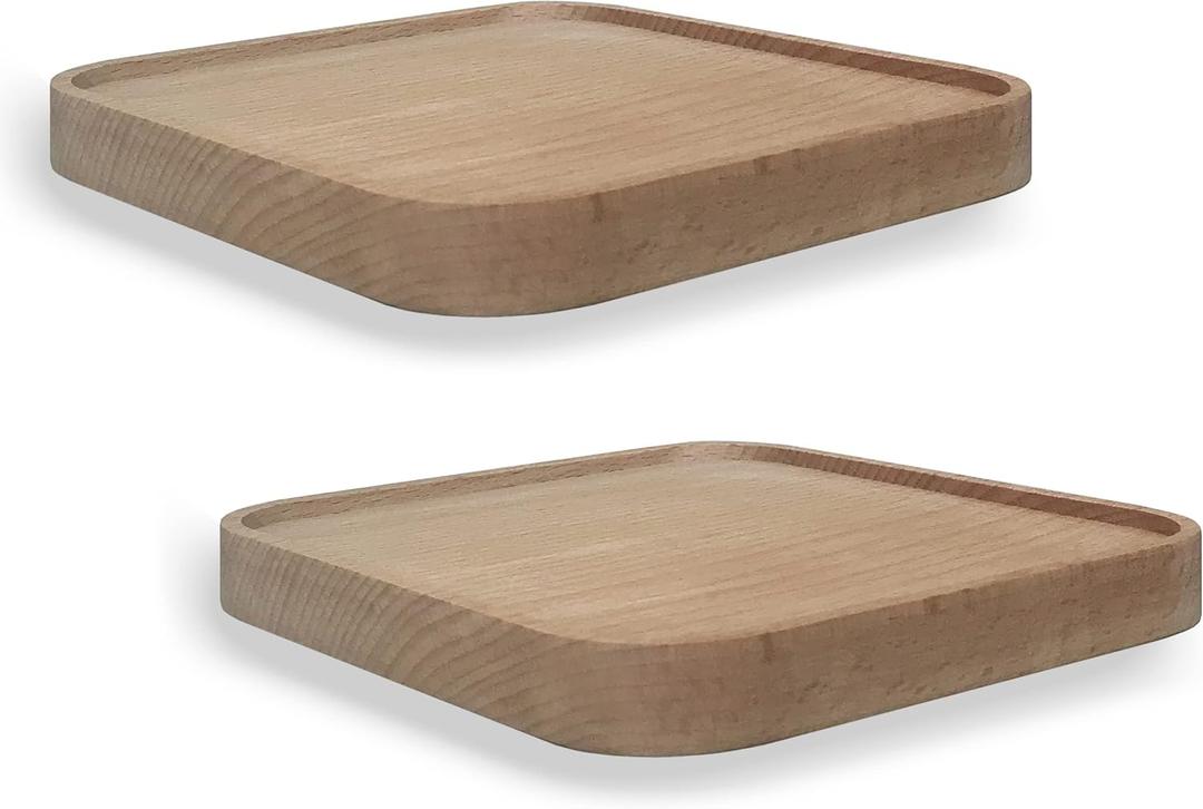 Raft Floating Shelf Wood Round Wall Mounted Showcase Wall Shelf Hanging Planter Storage Wooden Shelf for Plants Photo Candle Invisible Wall Decoration Design Set of 2 (Square 7.09 inch)