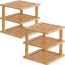 2 Pack Bamboo Corner Shelf,3 Tier Kitchen Cabinet Organizer for Plates and Dishes,Pantry Storage and Spice RackNatural