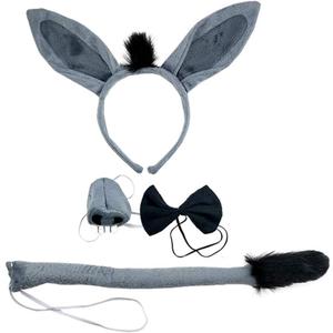 4Pcs Set Animal Dress Up Costume Kit Pig Ear Headband Tail Halloween Party Accessories (Donkey)