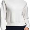 Modal Soft Cropped Sweatshirts for Women Long Sleeve Crew Neck Pullover Crop Top (Small, White)