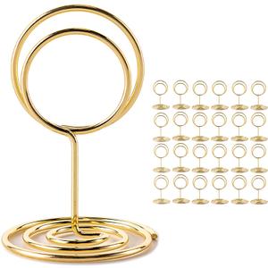 26Pcs Table Number Holders, Place Card Holders, Wire Picture Holders, Small Table Card Holders, Photo Holders for Centerpieces, Wedding Reception, Party, Birthday (Gold) (Normal size)