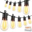 Brightever 120FT Outdoor String Lights Waterproof, LED Patio Lights with 34 S14 Shatterproof Bulbs(2 Spare), 2700K Outside Connectable Hanging Decorative Lights for Cafe, Bistro, Party, Birthday
