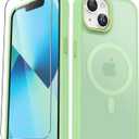 for iPhone 14 Case, iPhone 13 Case, with 1 Screen Protector, Matte Magnetic Slim Phone Cover, Support for Magsafe, Shockproof Protection Translucent Frosted Back,Mint Green