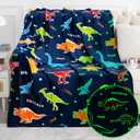 Jekeno Dinosaur Glow in The Dark Blanket Dino Gift Throw for Kids Boys Girls Birthday Christmas Halloween Easter Decor for Age 1-16 Years Old Teens Child Toddler Son Throw Navy Blue 50"x60"