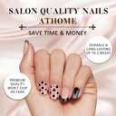 7 x French Tip Press on Nails, Short Square Medium Fake Nails with Nail Glue, Reusable Soft Gel Stick On Nails for Women Girls Gift, 24PC Cute Heart Pattern Glue On Nails Kit