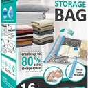 16 Pack Vacuum Storage Bags, Space Saver Bags (2Jumbo/2Large/3Medium/3Small/6Roll) Compression Storage Bags for Comforters and Blankets, Vacuum Sealer Bags for Clothes Storage, Hand Pump Included