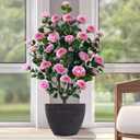 38" Tall Artificial Camellia Tree Faux Plants Outdoor Indoor Fake Trees Potted Bushes Artificial Decor Plant with 32 Pink Flowers Decorations Arboles Artificiales para Decoracion