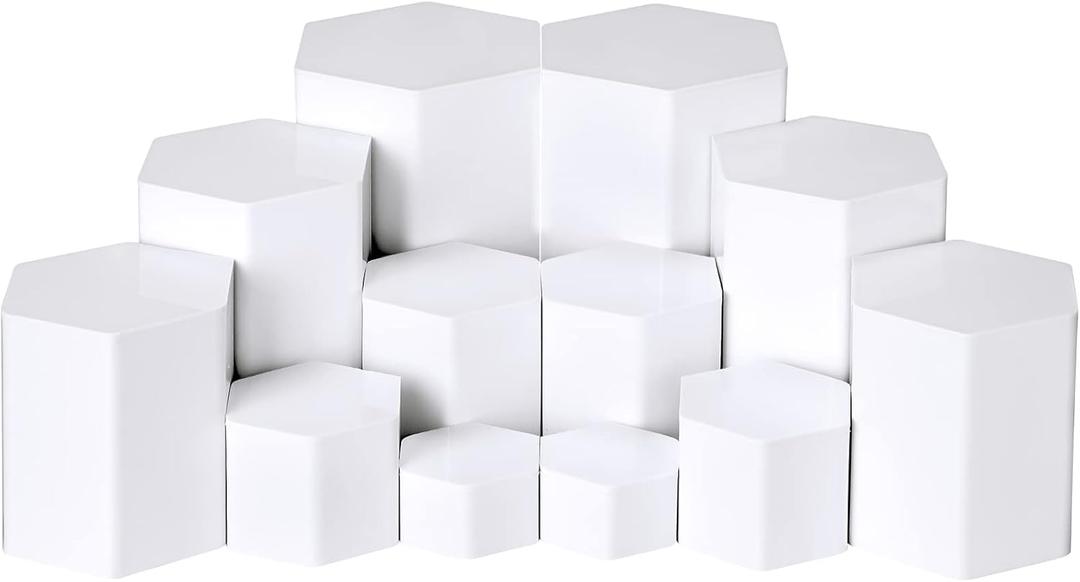 Jetec Hexagonal Jewelry Display Risers Hexagonal Market Display Risers Stands Acrylic Showcase Acrylic Stand for Jewelry Model Figures Decoration, 6 Sizes(White,12 Pieces)